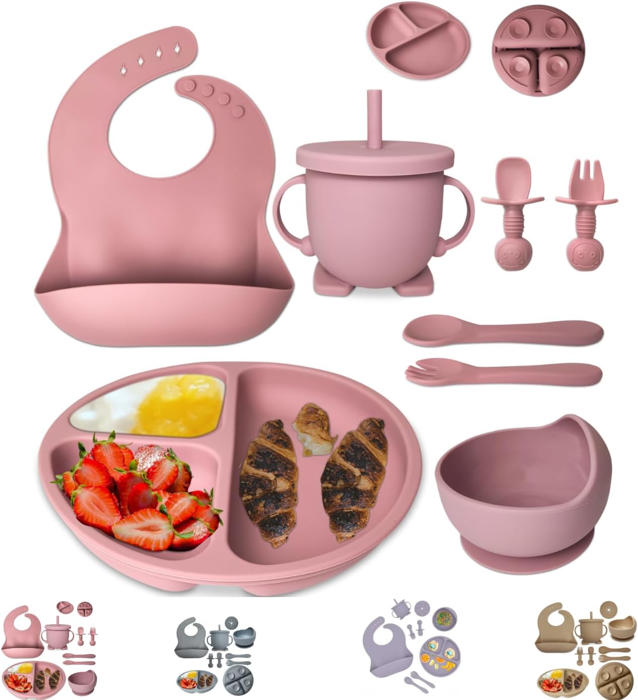 Set de artículos esenciales de silicona para bebé | 8 piezas