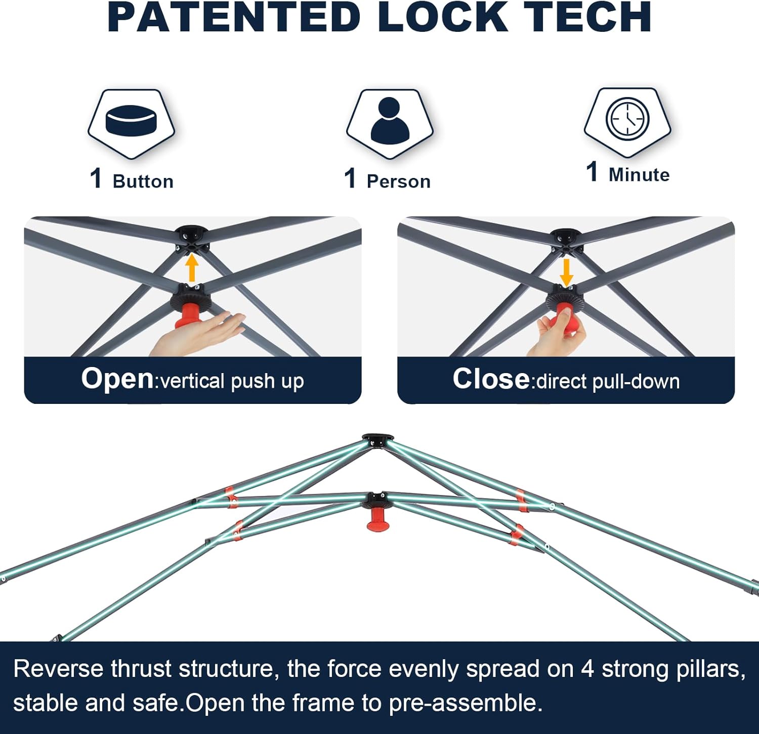 Tienda de campaña con toldo | Fácil instalación | Portátil 3x3 mt