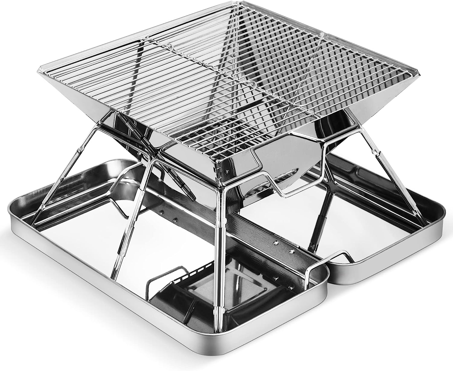 Parrilla de carbón portátil, plegable de acero inoxidable para acampar