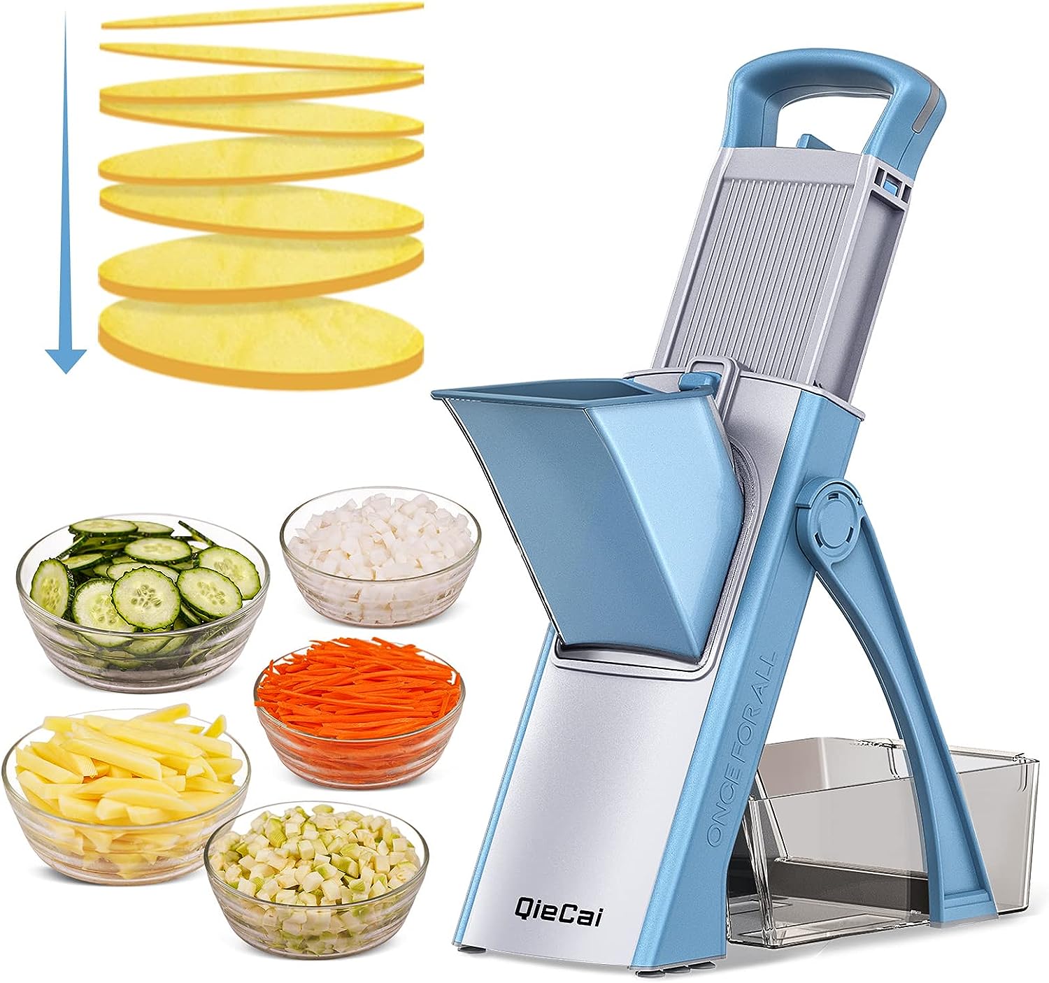 QieCai - Cortador de mandolina seguro para cocina, cortador de verduras multifuncional