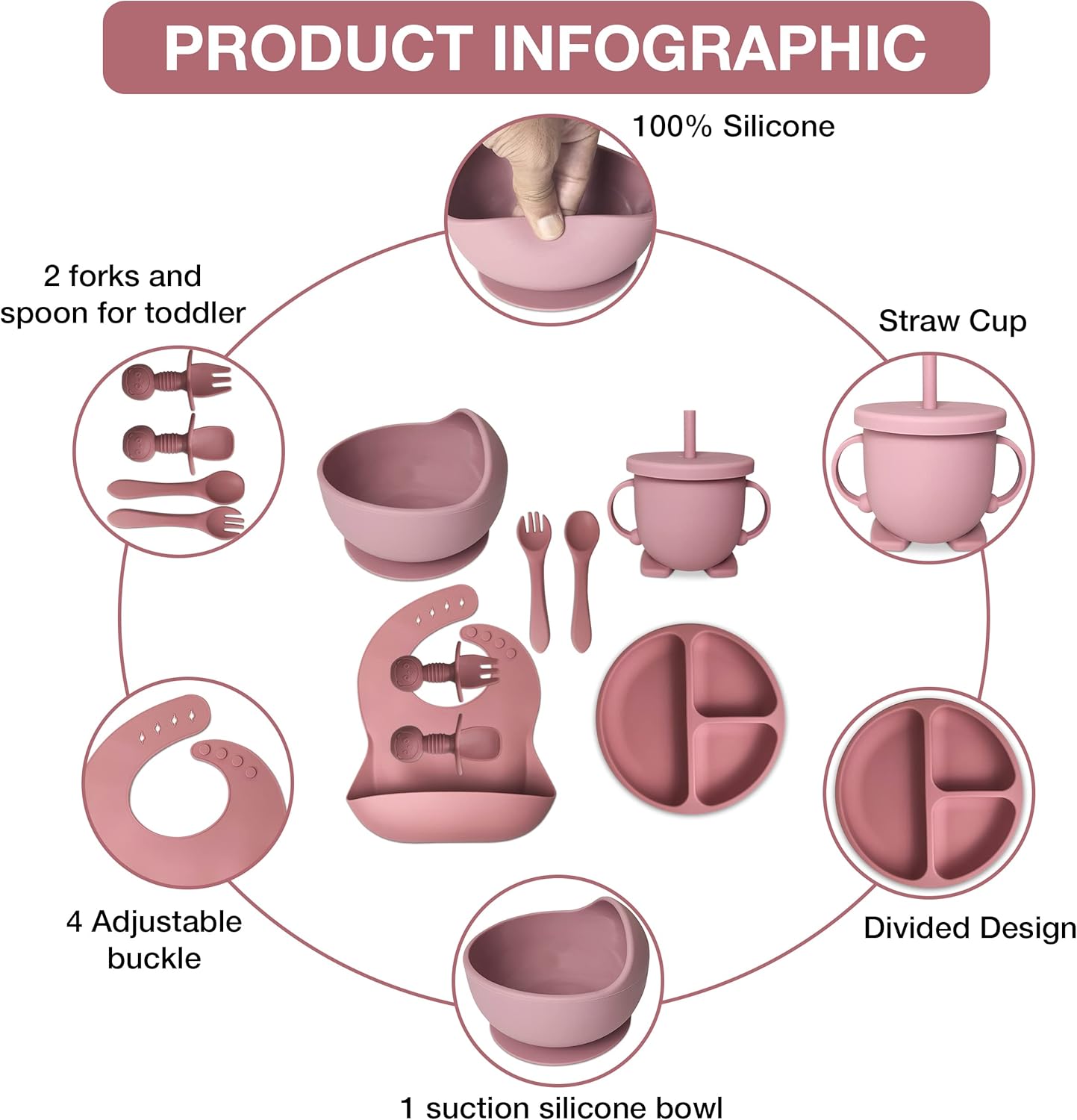 Set de artículos esenciales de silicona para bebé | 8 piezas