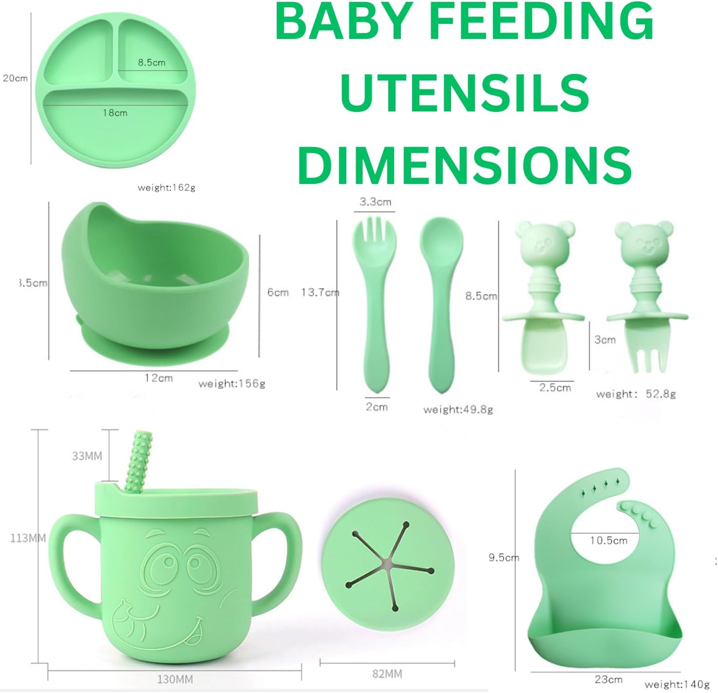 Set de artículos esenciales de silicona para bebé | 8 piezas