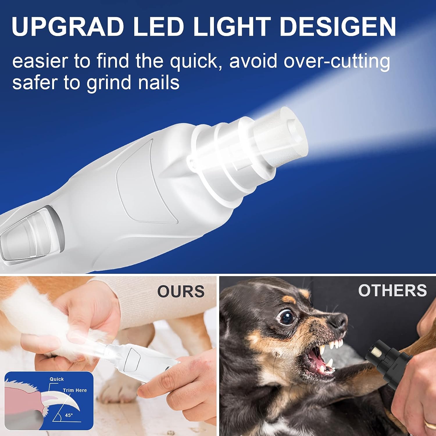 Molinillo de uñas para perros, silencioso, eléctrico para razas grandes y pequeñas