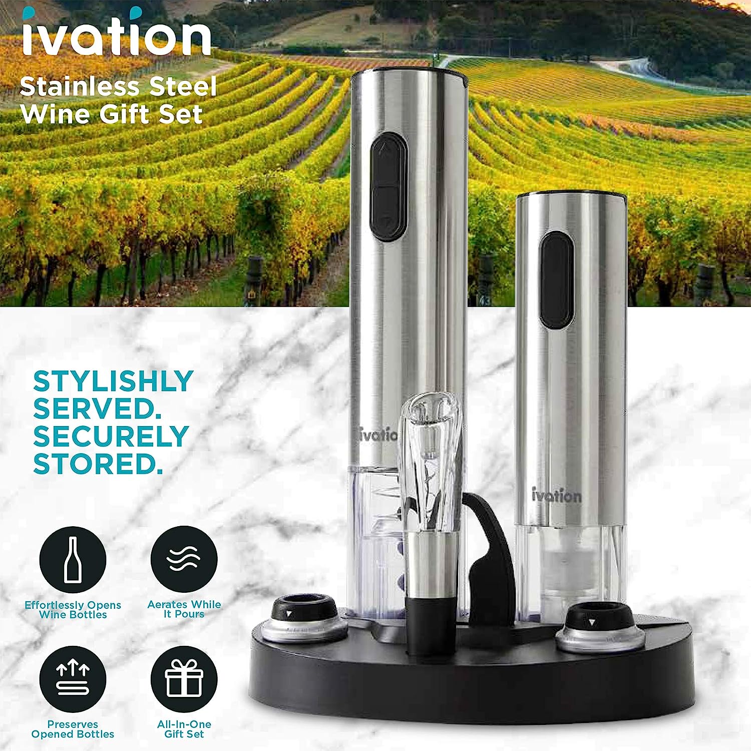 Ivation - Juego de regalo abridor electrico de Vino