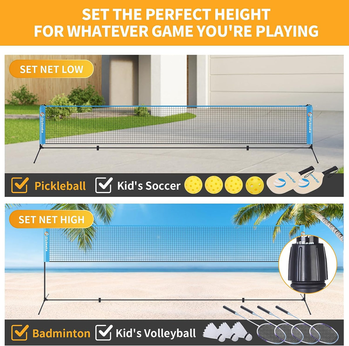 Juego de red portátil | Bádminton y Voleibol (305 cm)