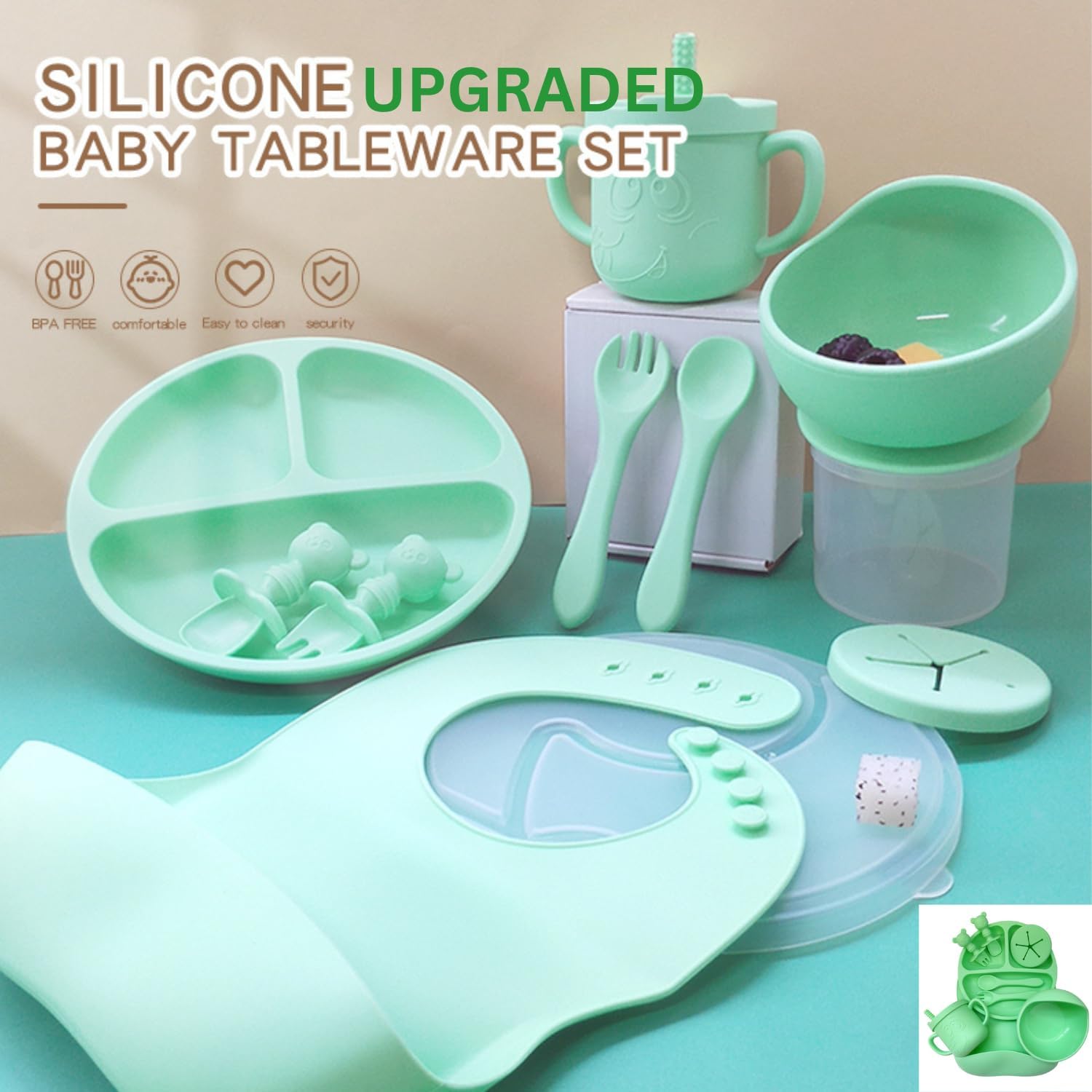 Set de artículos esenciales de silicona para bebé | 8 piezas