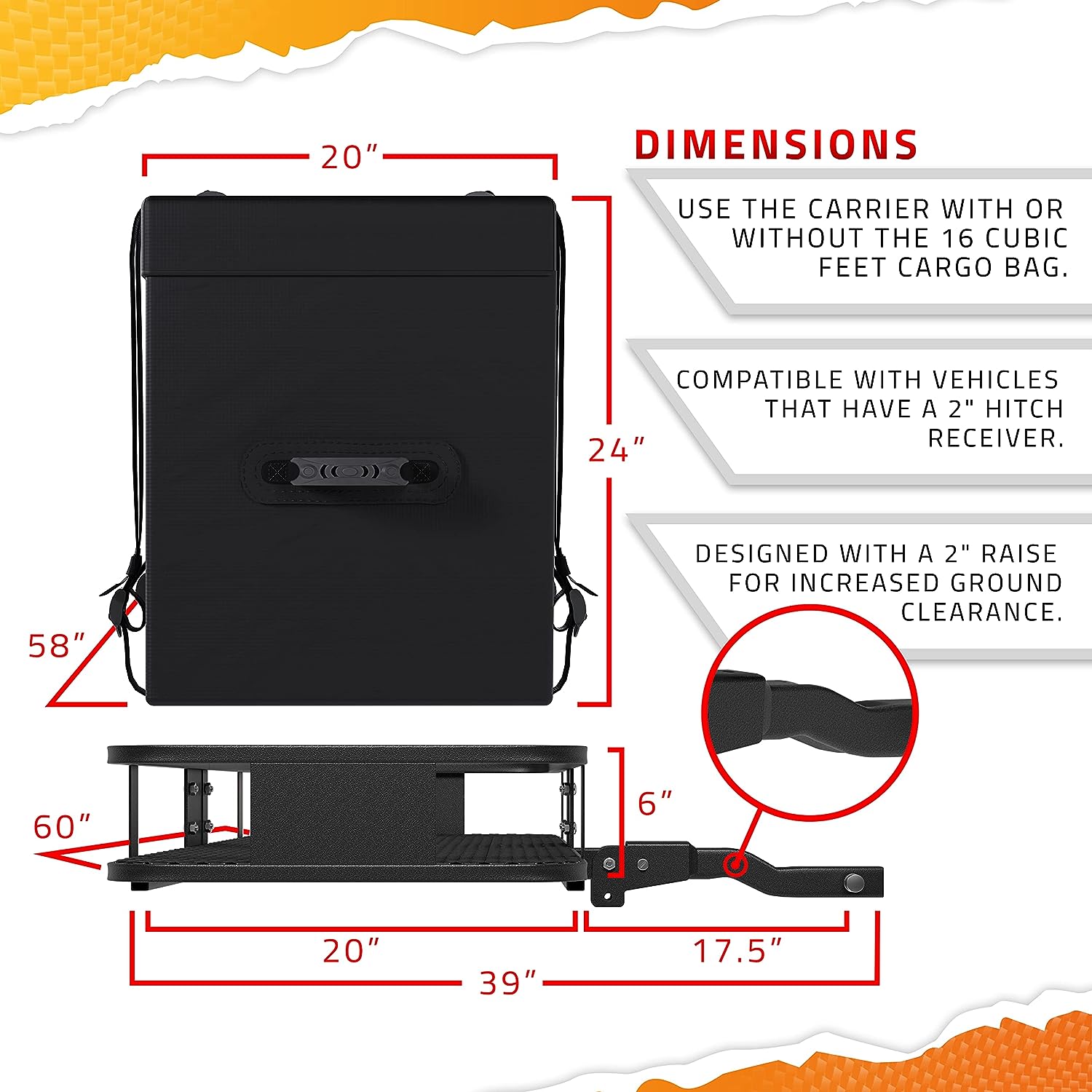 Soporte de enganche para carga con bolsa y red