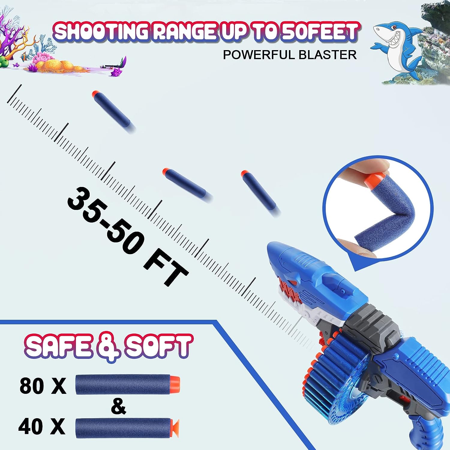 Pistola de juguete 40 dardos (Tiburón)