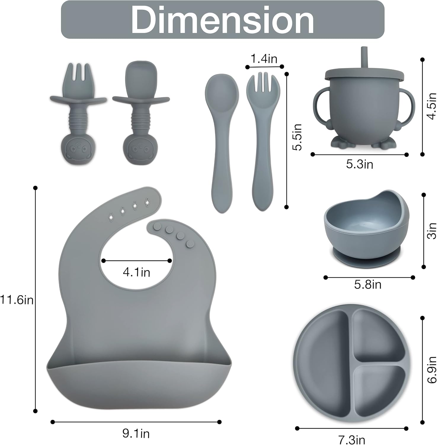 Set de artículos esenciales de silicona para bebé | 8 piezas