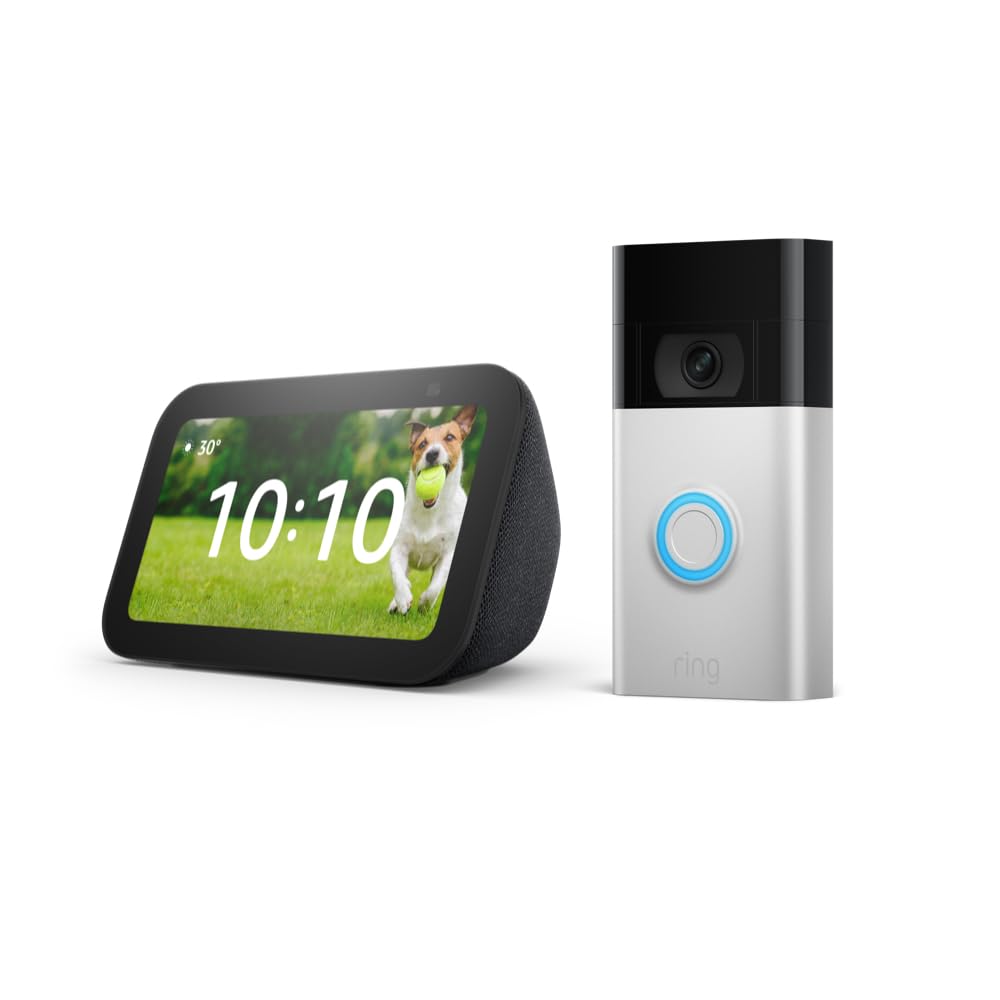 Lote de timbre Ring Video Doorbell (níquel satinado) con dispositivo Echo Show 5 (3.ª generación)