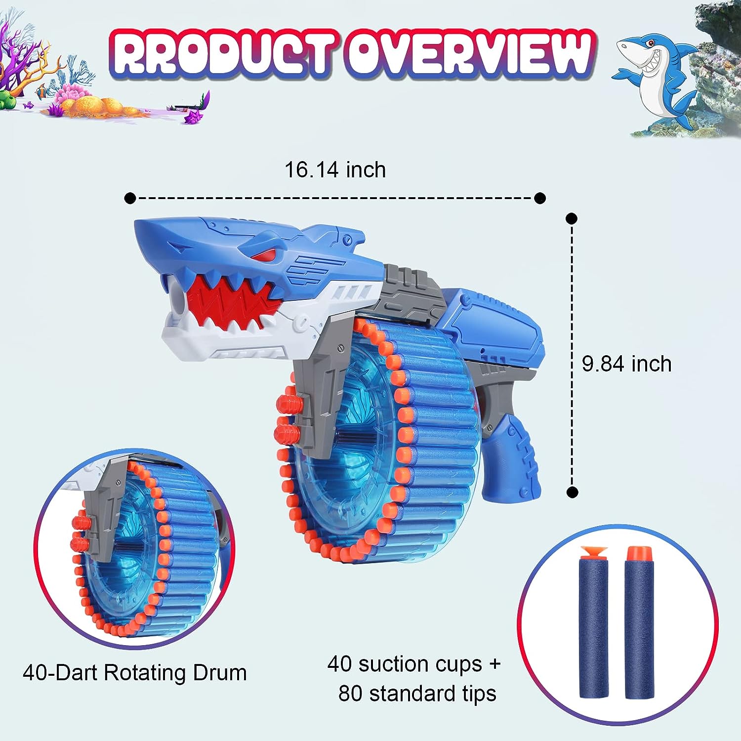 Pistola de juguete 40 dardos (Tiburón)