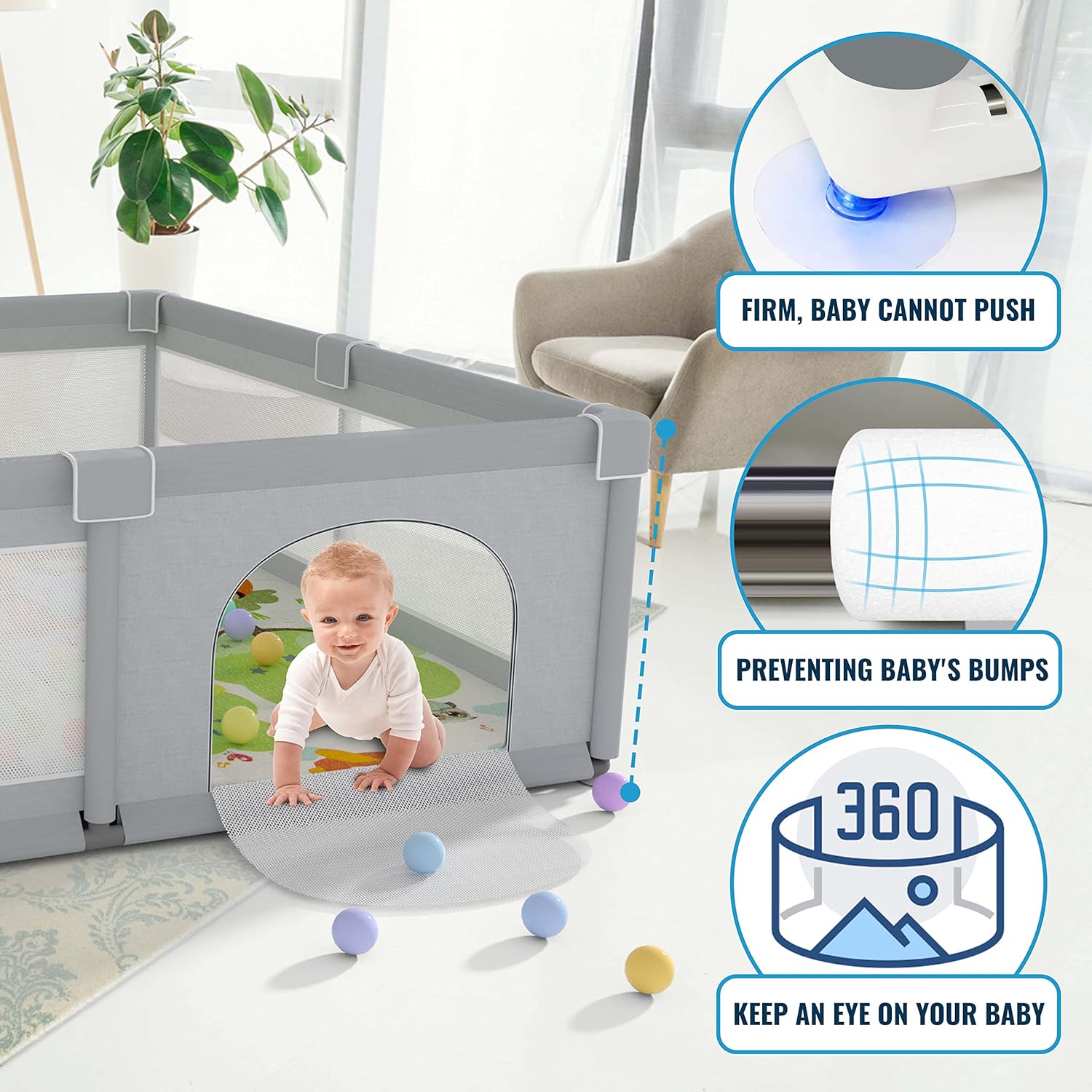Corral de juegos para bebés y niños pequeños con alfombra