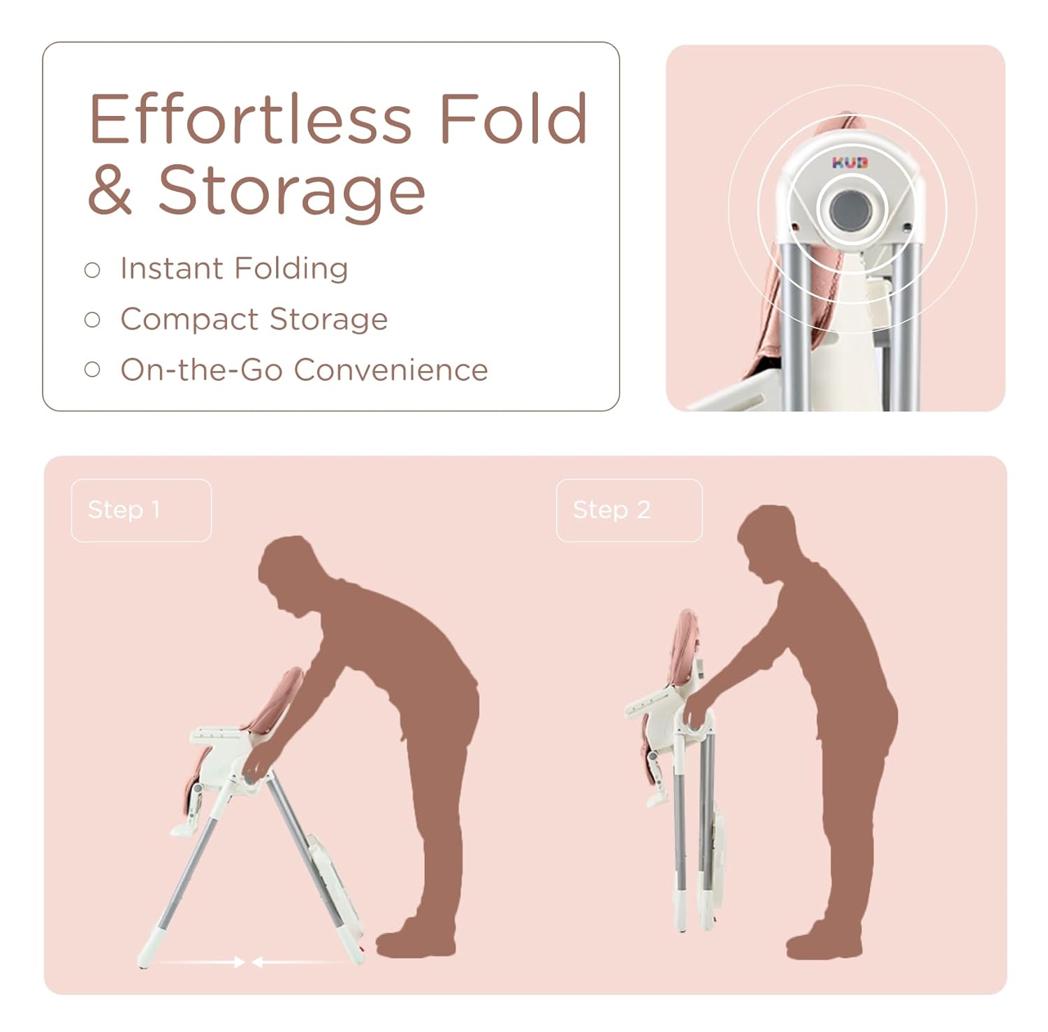 Silla alta plegable 3 en 1 para bebé | Asiento y Bandeja Extraibles