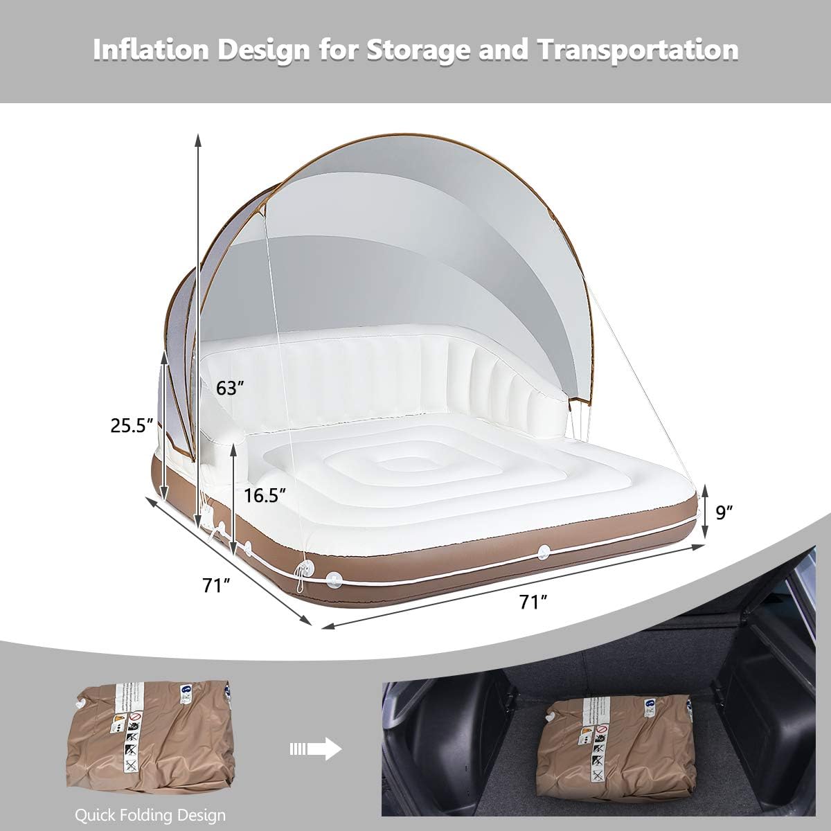 Balsa flotante con parasol
