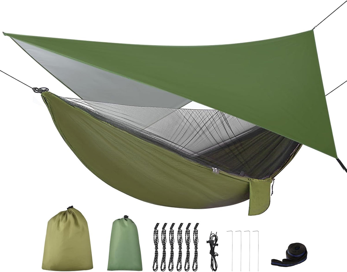 Hamaca de campamento con lona para moscas de lluvia y mosquitera