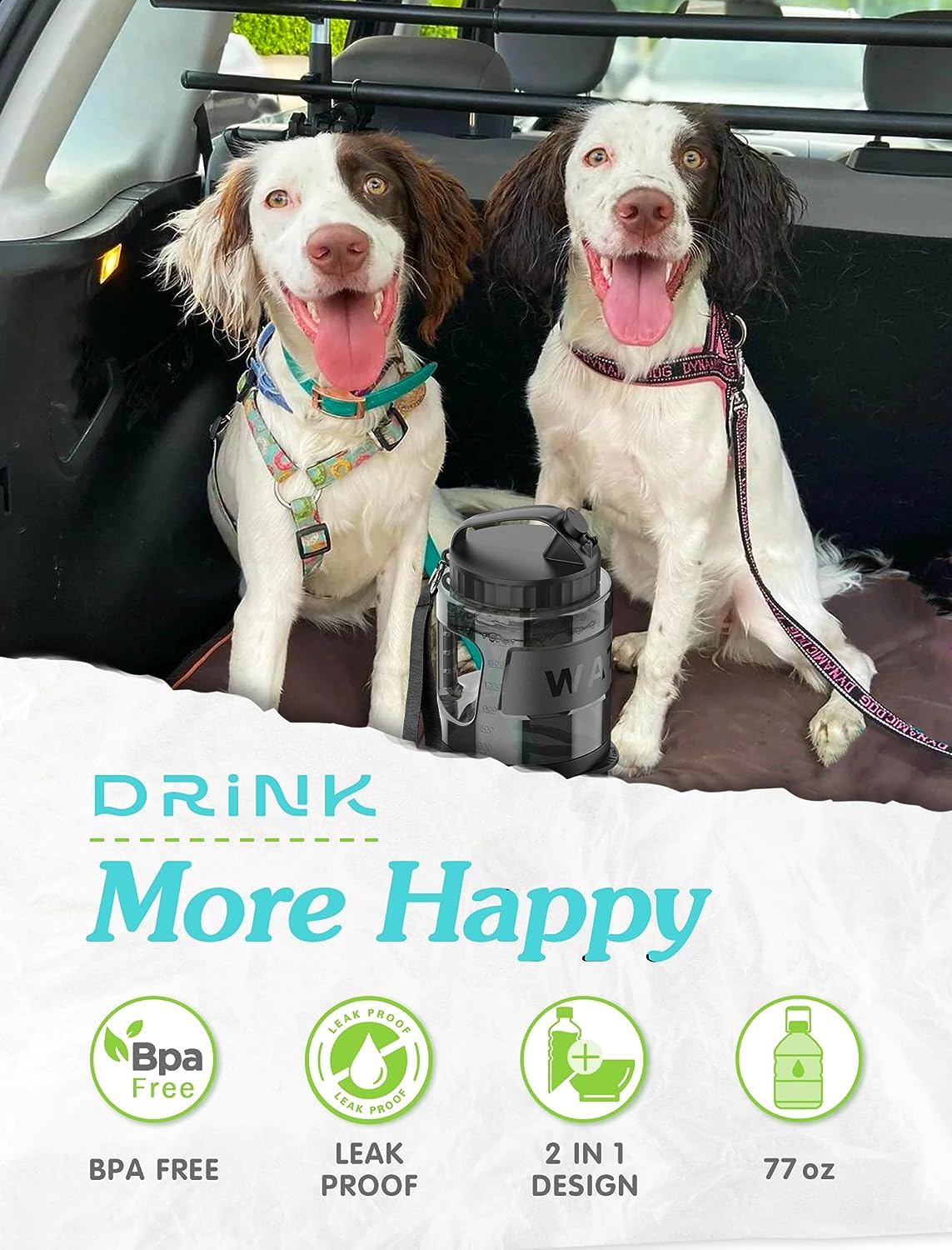 Botella de agua 2,2L portátil de viaje para mascota