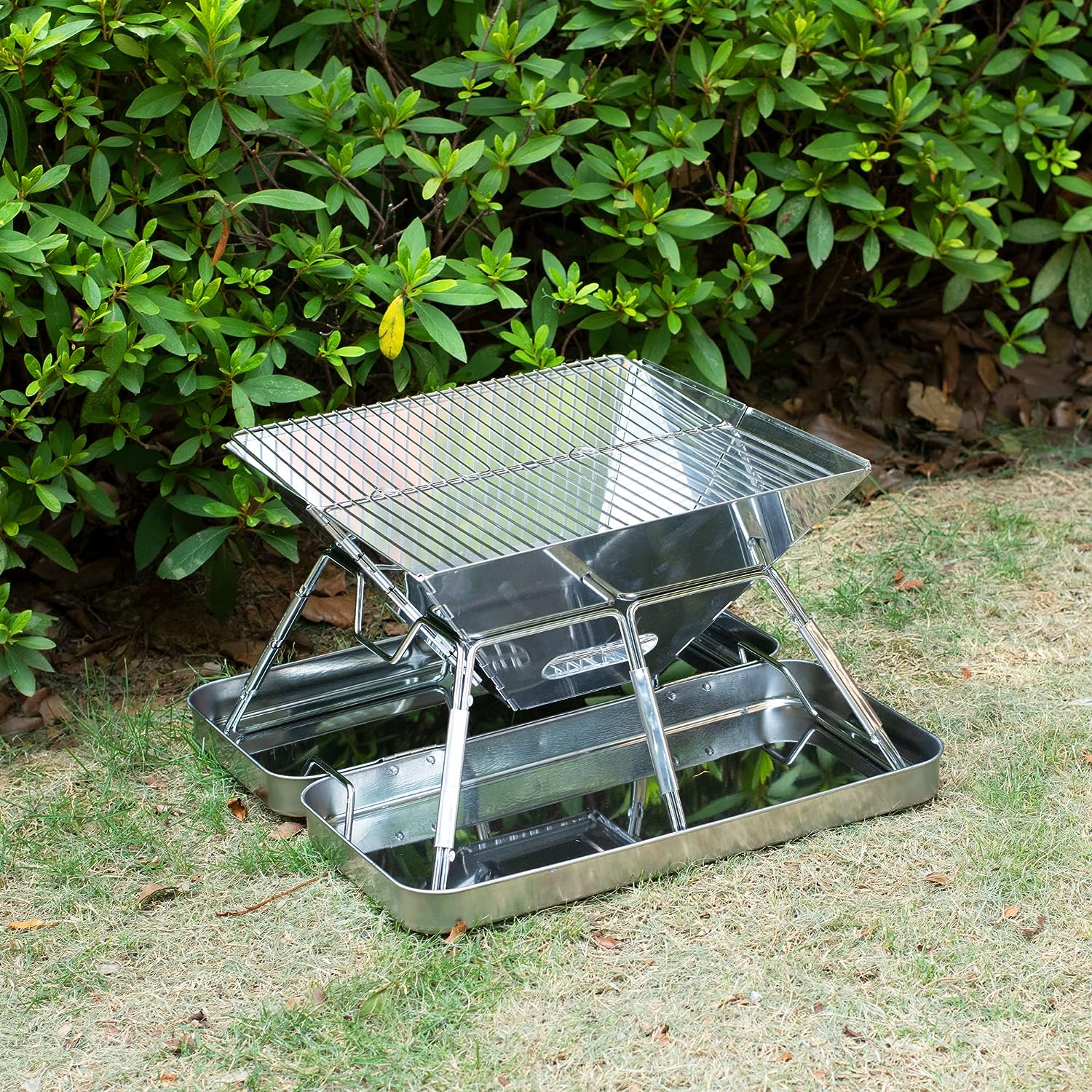 Parrilla de carbón portátil, plegable de acero inoxidable para acampar