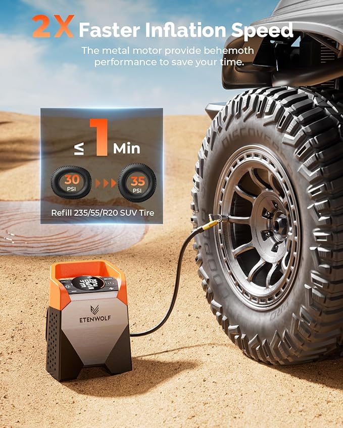 Inflador de neumáticos portátil de alta resistencia, bomba de aire inalambrica con luz LED