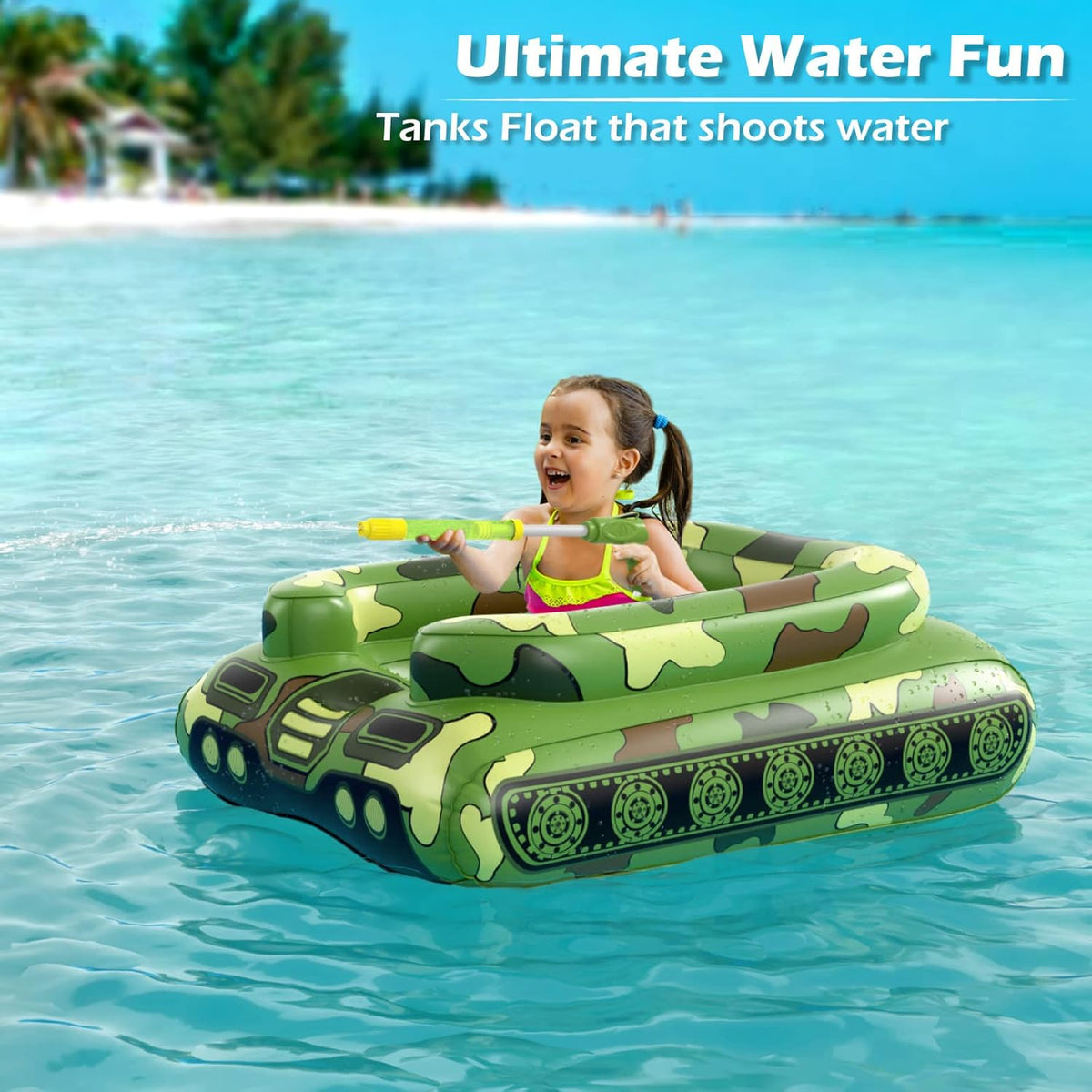 Flotador inflable de piscina con tanque y cañón de agua