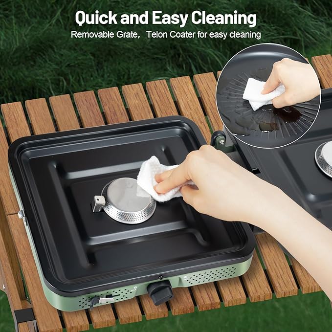 Estufa de campamento de 2 quemadores con plancha