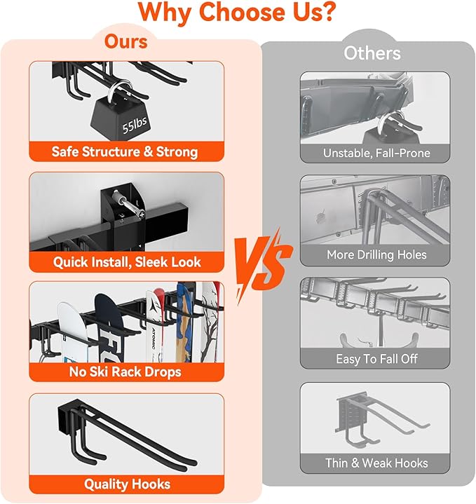 Estante de pared de esquí y snowboard