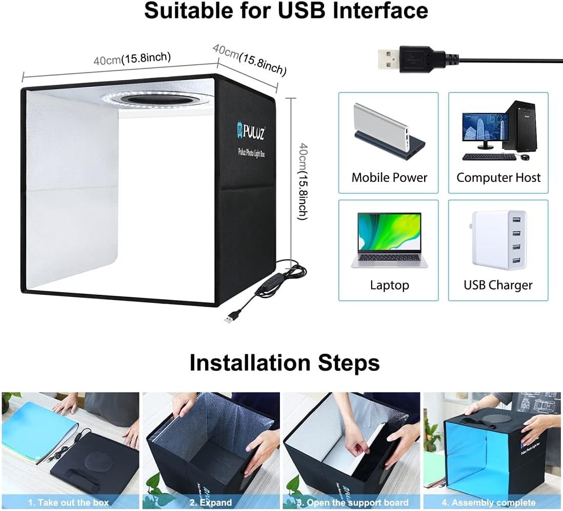 Caja de fotos de 40 x 40 Cm | Kit de estudio portátil plegable