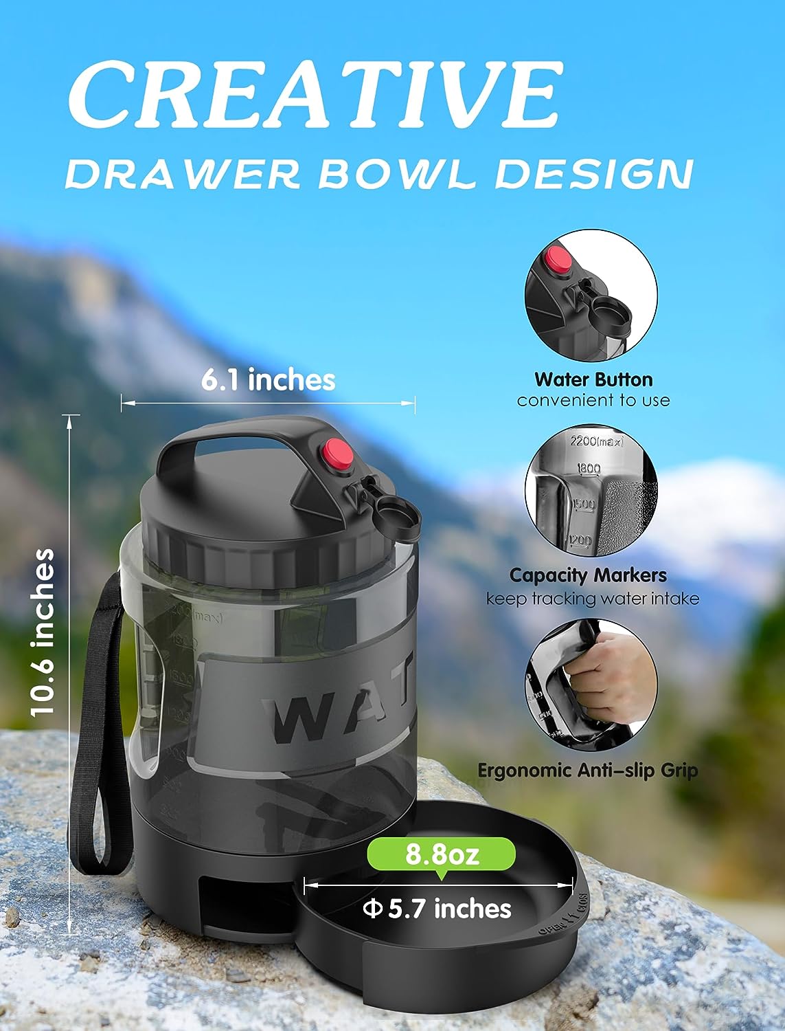 Botella de agua 2,2L portátil de viaje para mascota