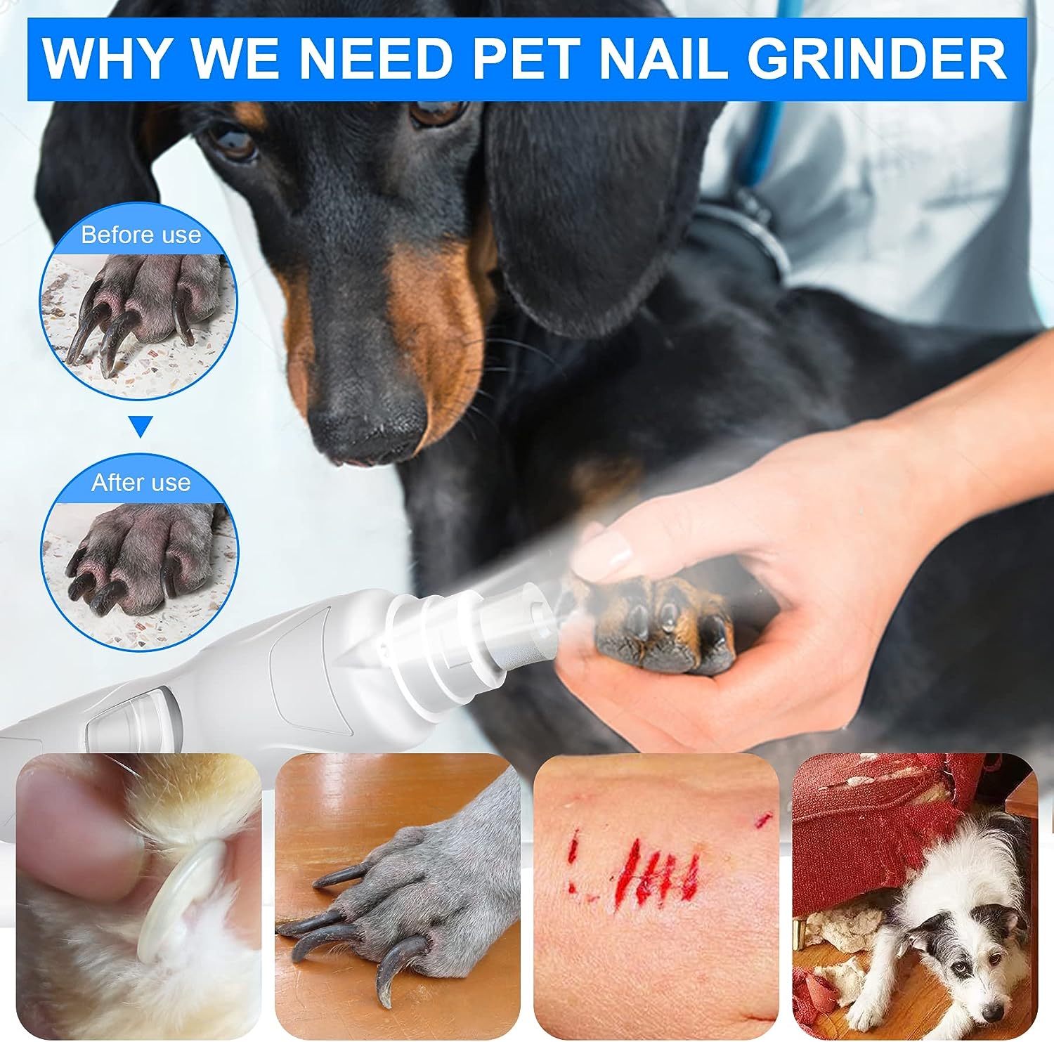 Molinillo de uñas para perros, silencioso, eléctrico para razas grandes y pequeñas