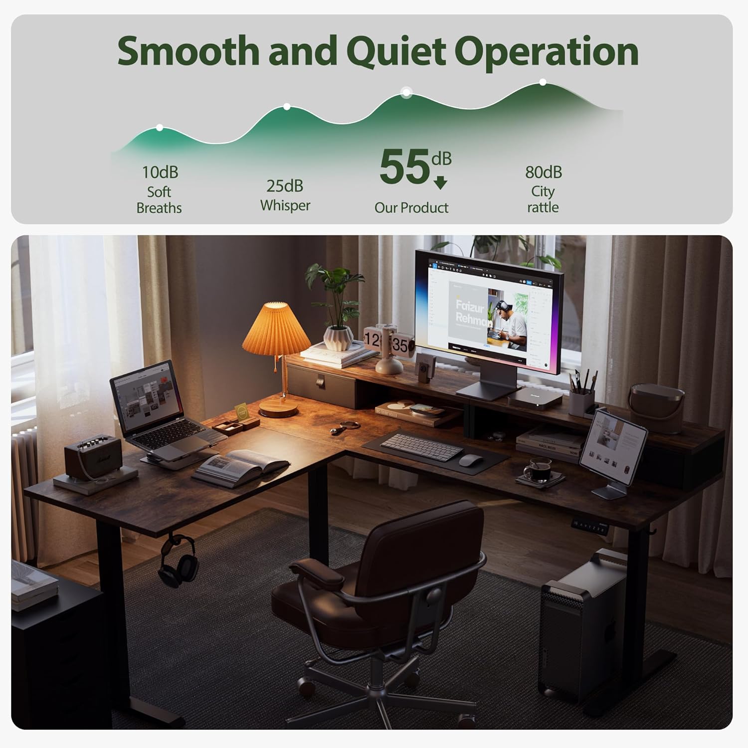 Escritorio eléctrico ajustable en L | Negro