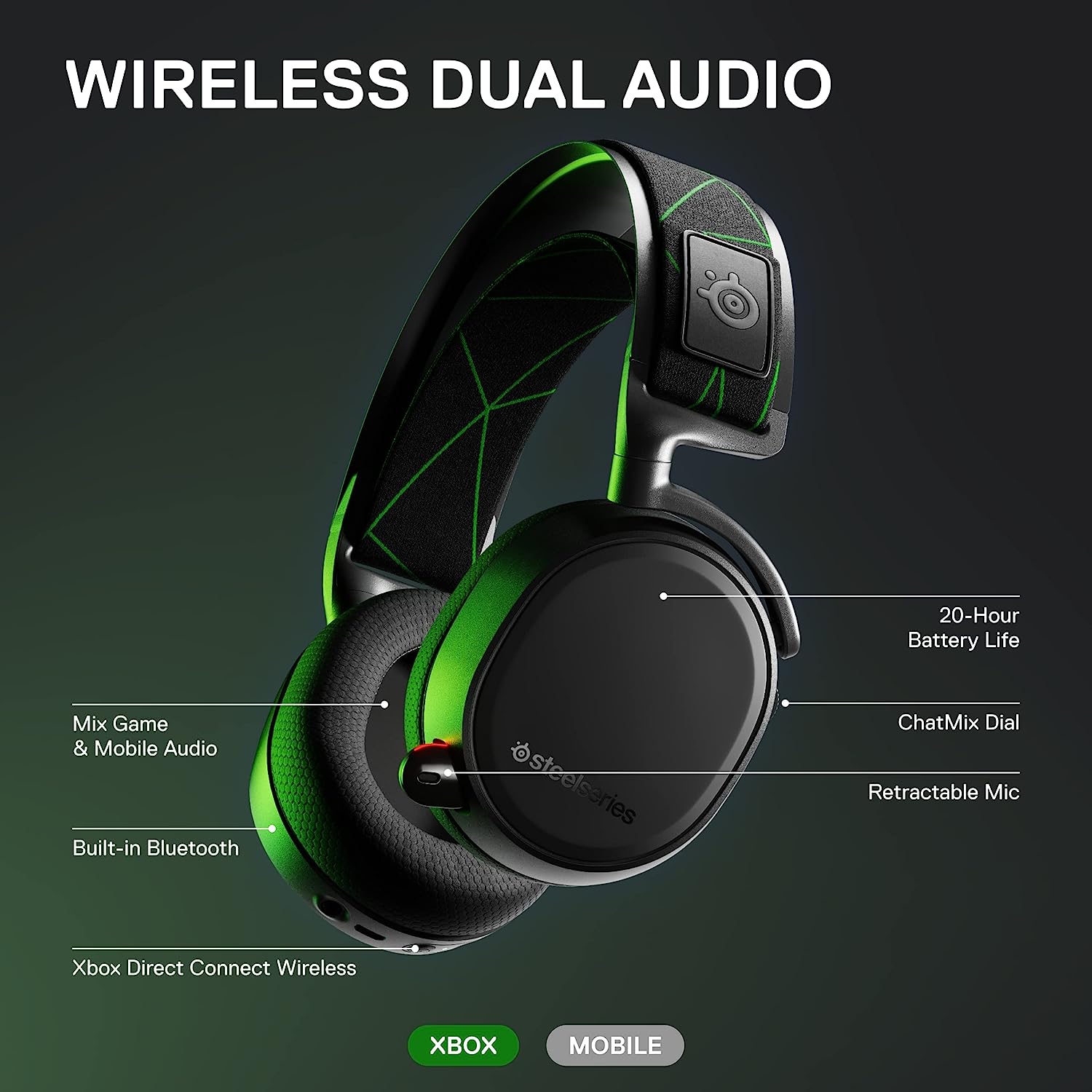 SteelSeries Arctis 9X Wireless Gaming Headset – Integrated-Xbox Wireless + Bluetooth – 20+ Hour Battery Life – for-Xbox One and Series X