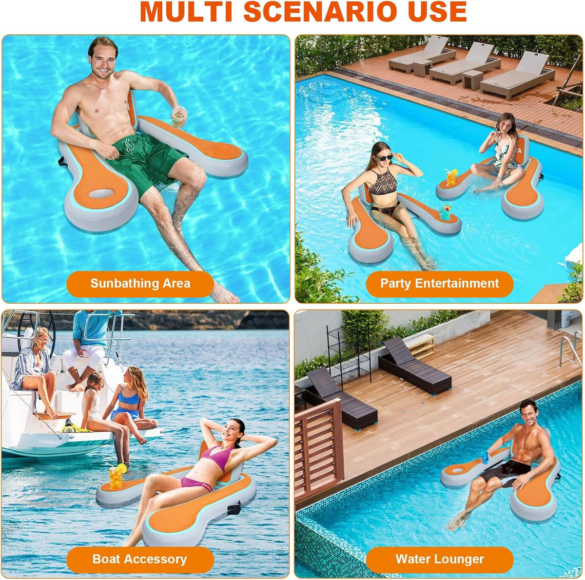 Silla flotante inflable para adultos con soporte para tazas