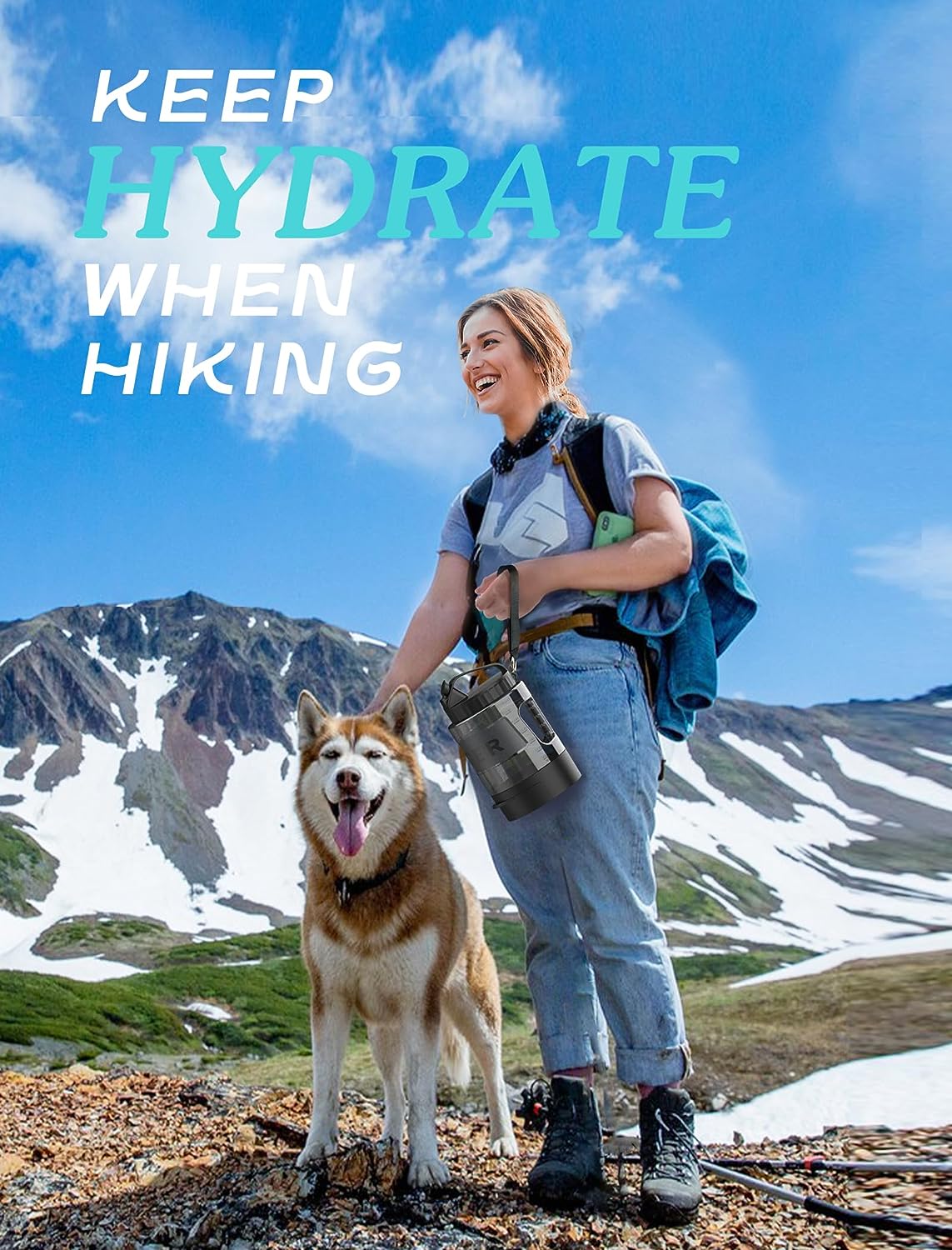 Botella de agua 2,2L portátil de viaje para mascota