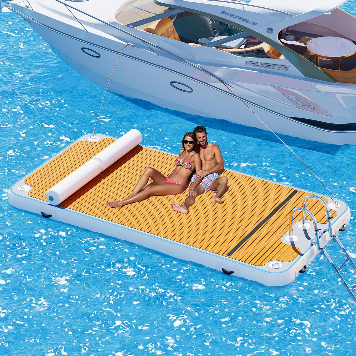 Muelle flotante inflable plataforma antideslizante 370 x 190 cm