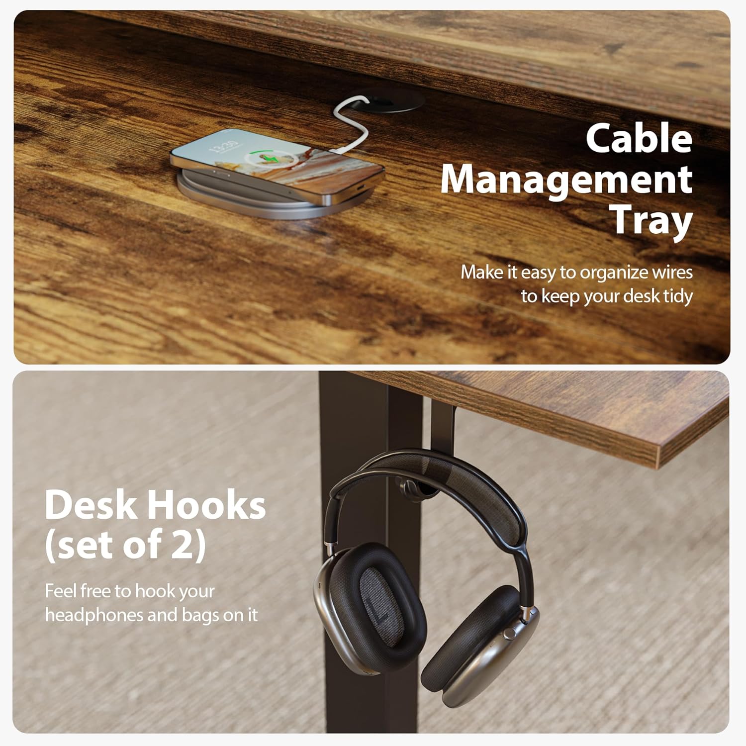 Escritorio eléctrico ajustable en L | Negro