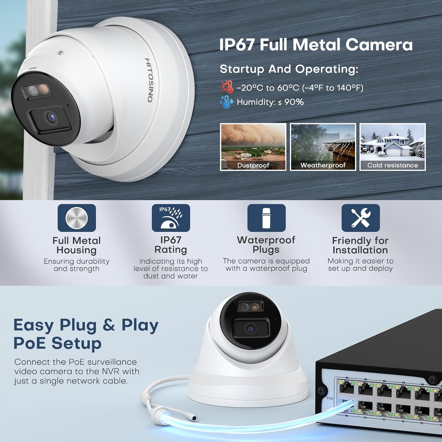 Cámara de Seguridad 5 MP | Torreta con cable | Visión nocturna a color