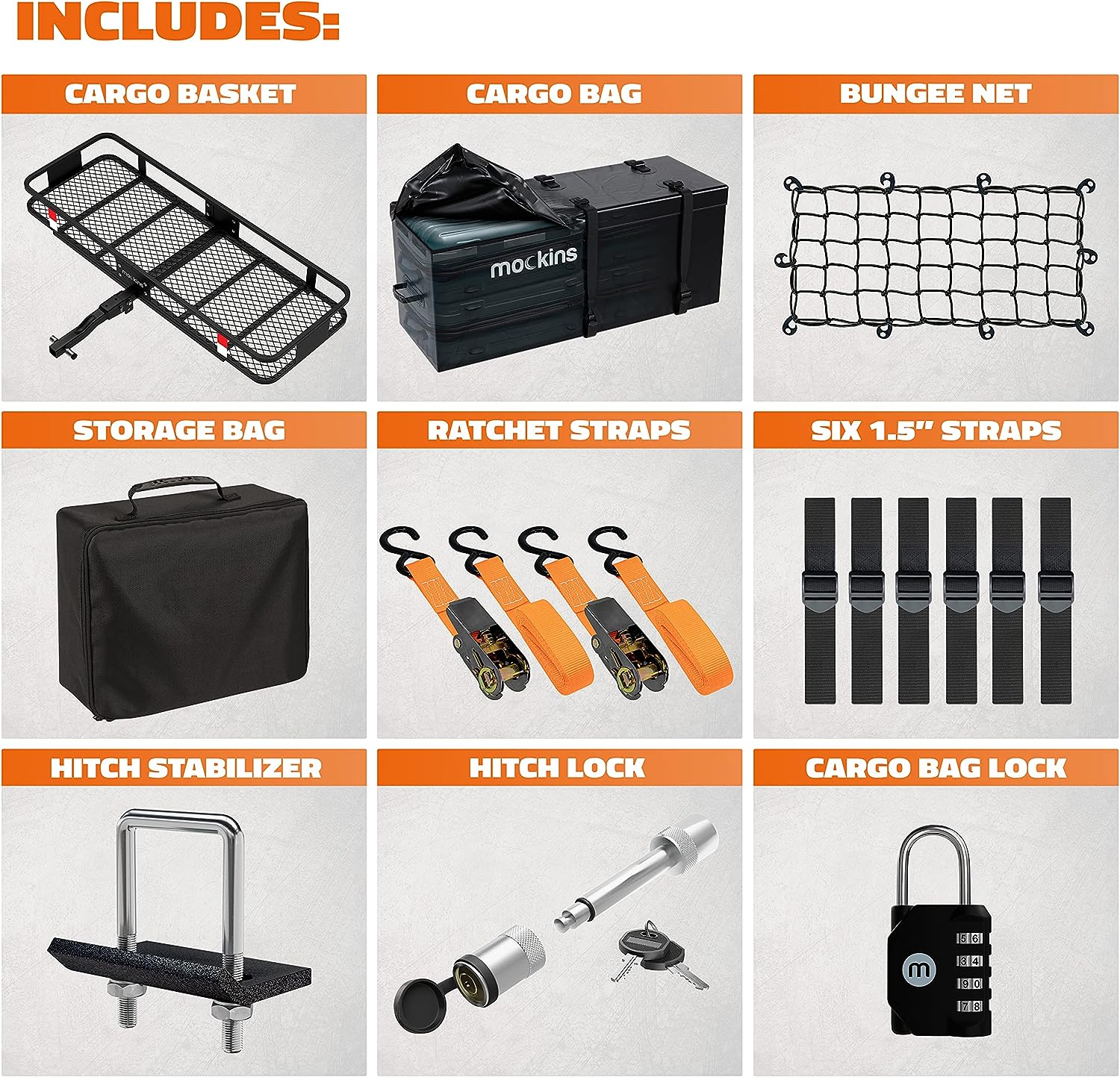 Soporte de enganche para carga con bolsa y red