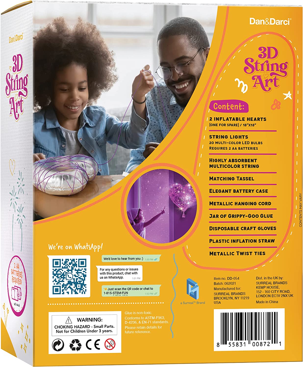 Kit de arte lámpara corazón 3D para niños Dan & Darci