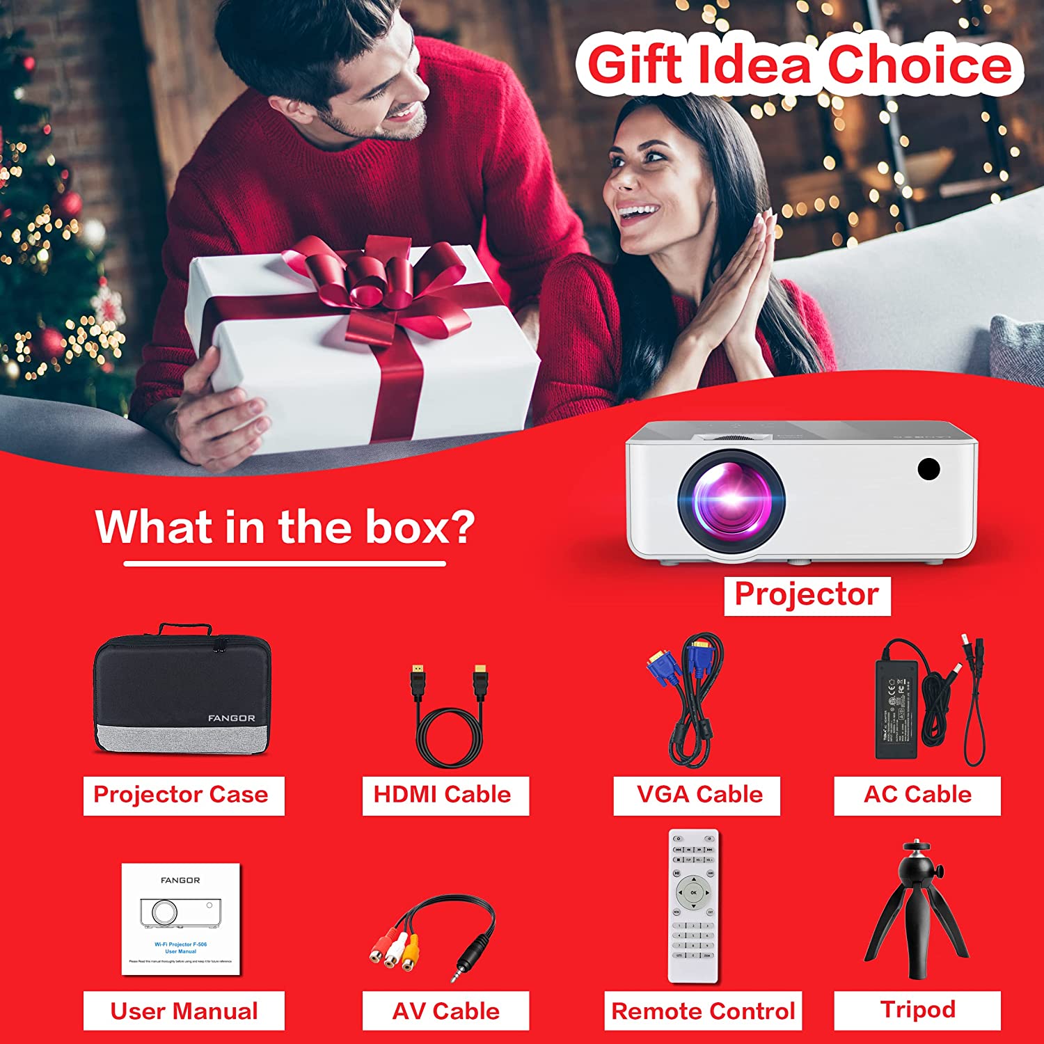 Proyector HD de 1080P Wifi | Bluetooth | 230 pulgadas con trípode