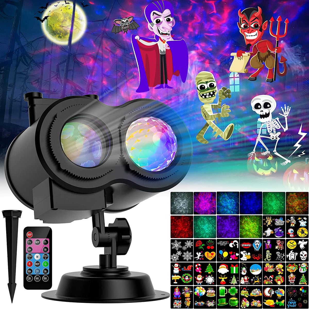 Luces de proyector para exteriores 2 en 1 | 30 efectos | Halloween