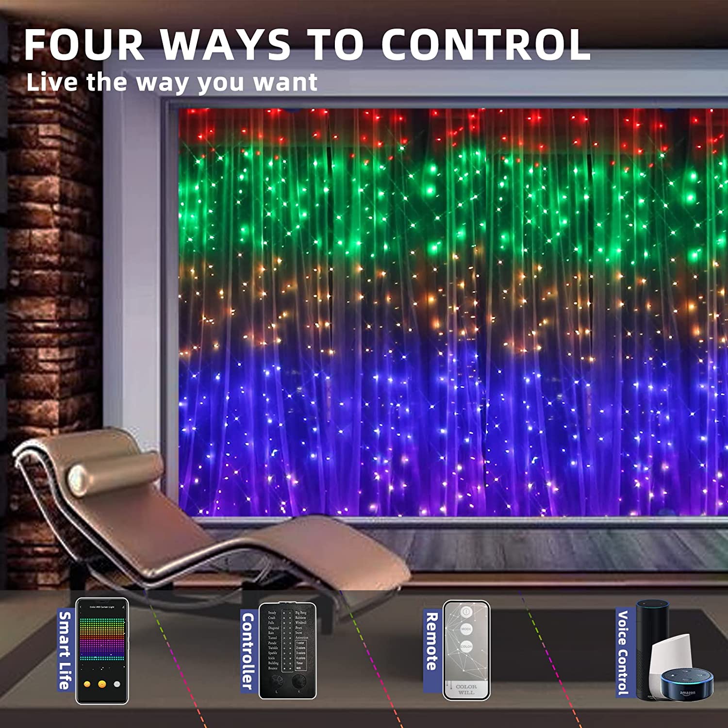 Luces Led de cortina que cambian de color inteligentes Vanthylit
