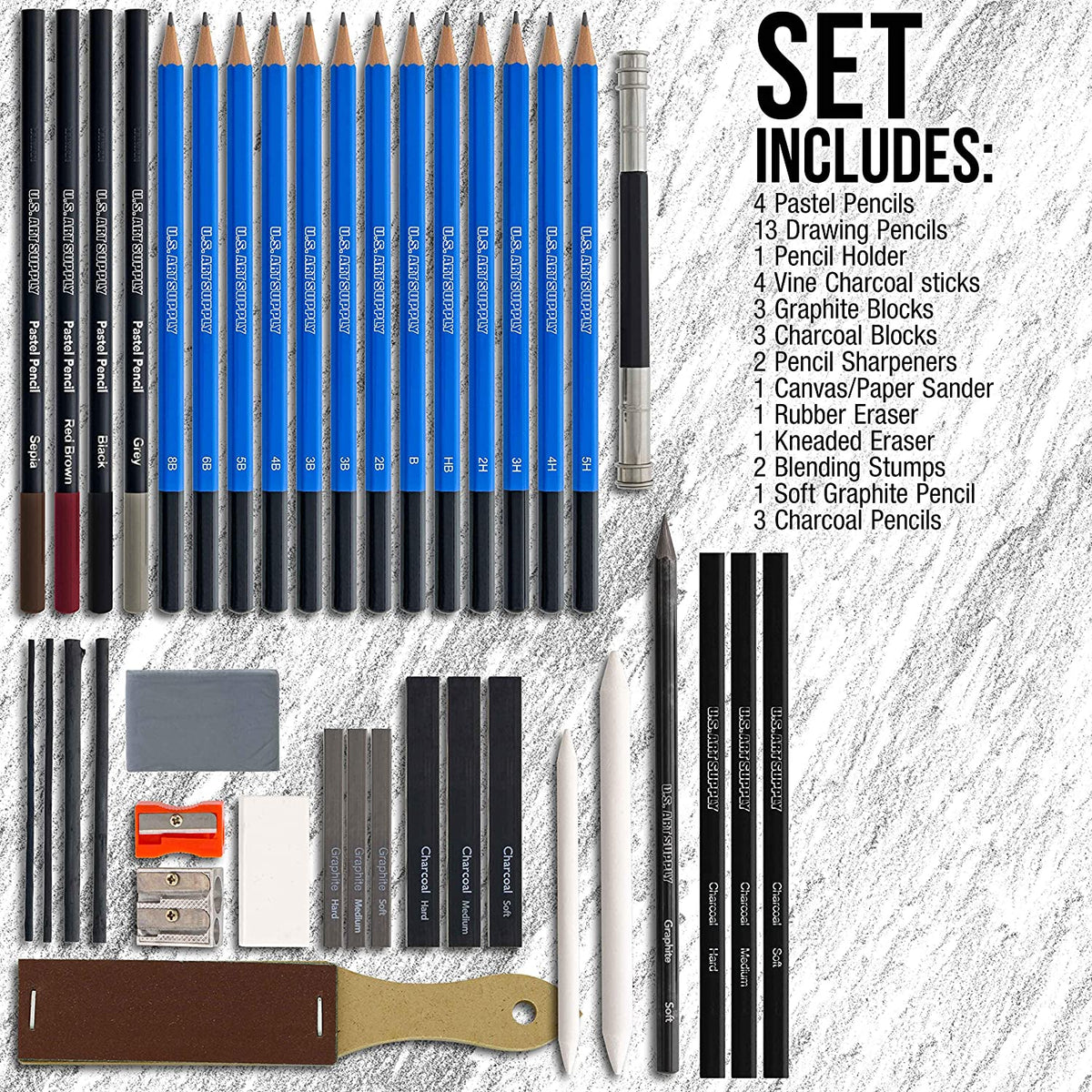 Juego de arte de dibujo y bocetos de 40 piezas