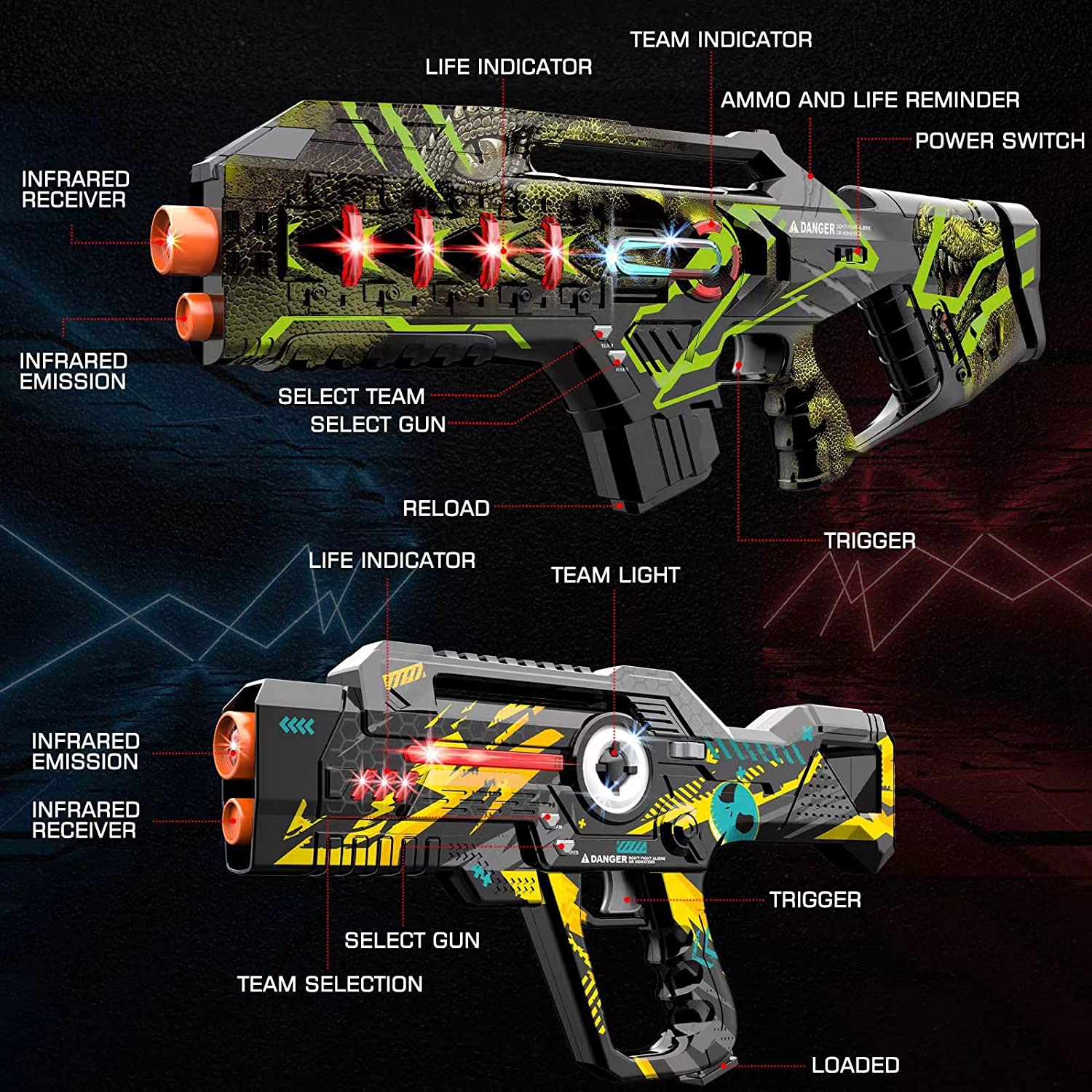 Juego de 4 etiquetas Lazer con pistola y chaleco Winyea Tag
