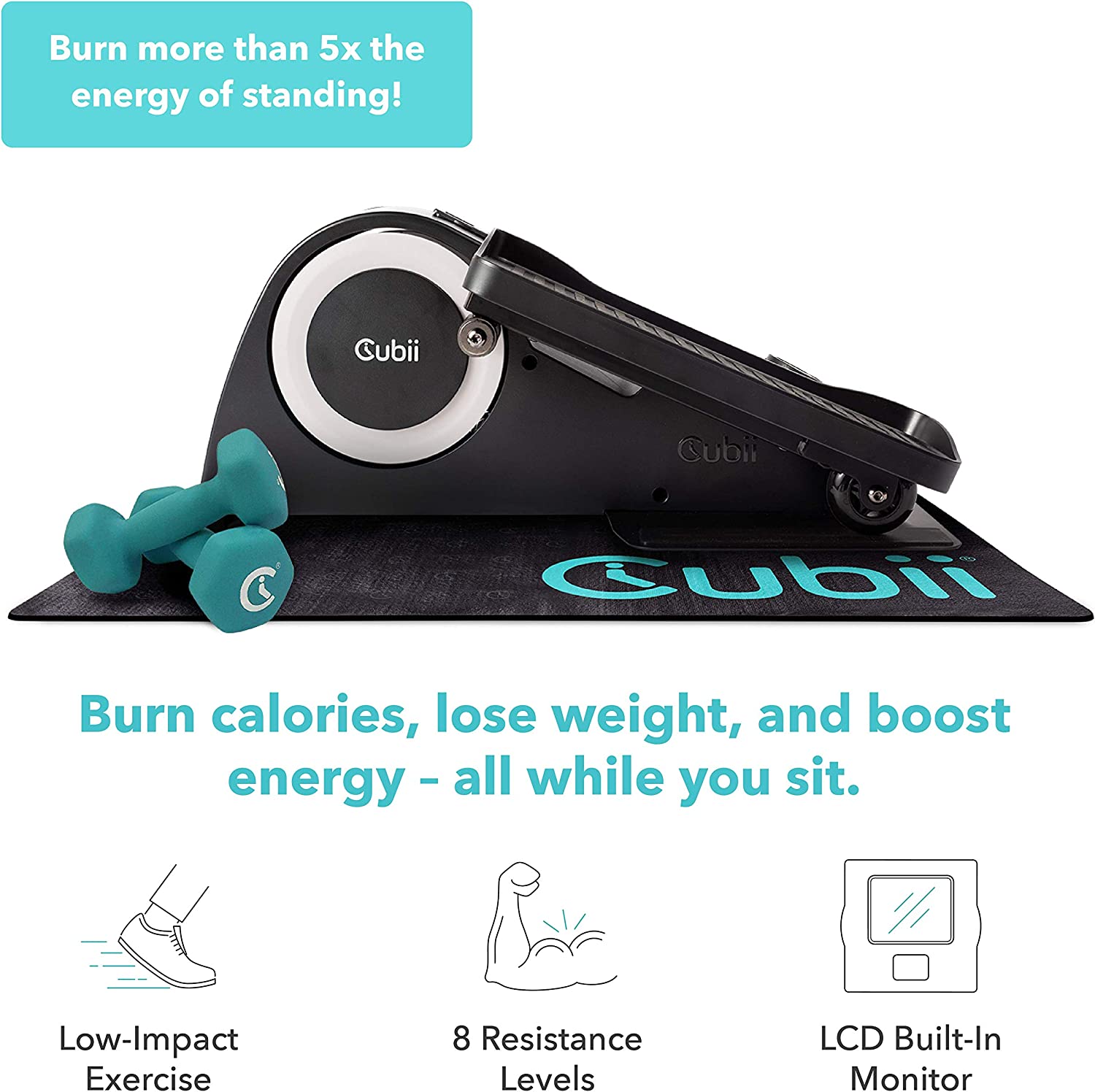 Set bicicleta elíptica para uso sentado con pesas y tapete de entrenamiento