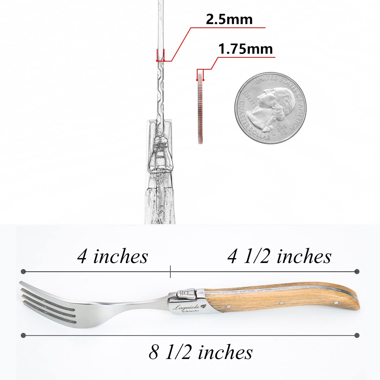 Juego de 6 tenedores acero inoxidable mango de madera | Laguiole by FlyingColors