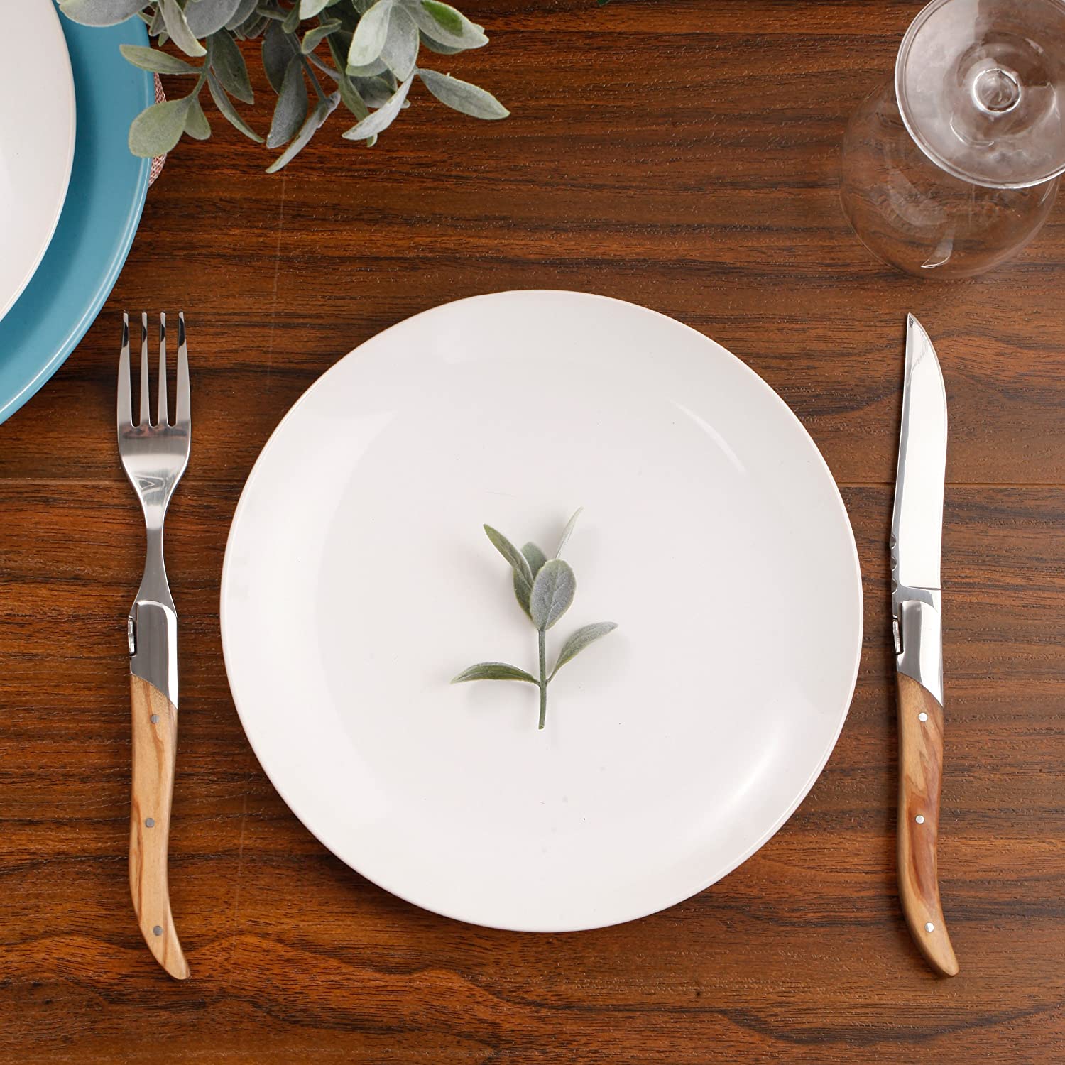 Juego de 6 tenedores acero inoxidable mango de madera | Laguiole by FlyingColors