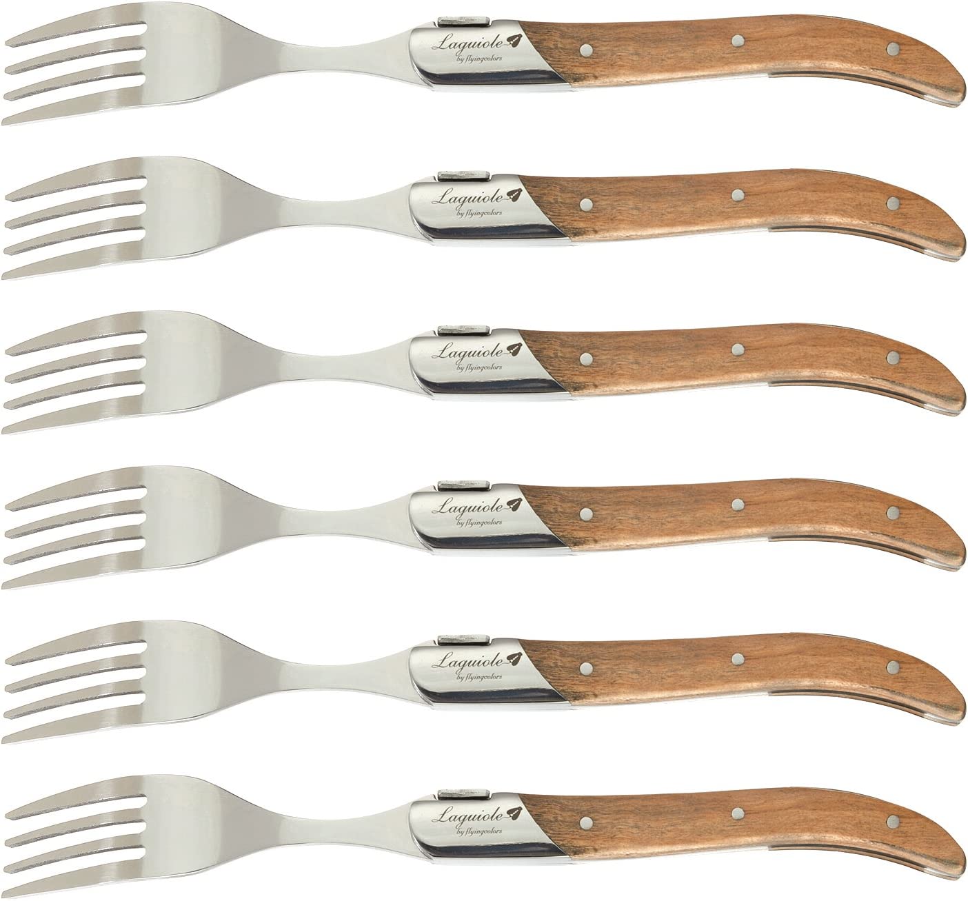 Juego de 6 tenedores acero inoxidable mango de madera | Laguiole by FlyingColors