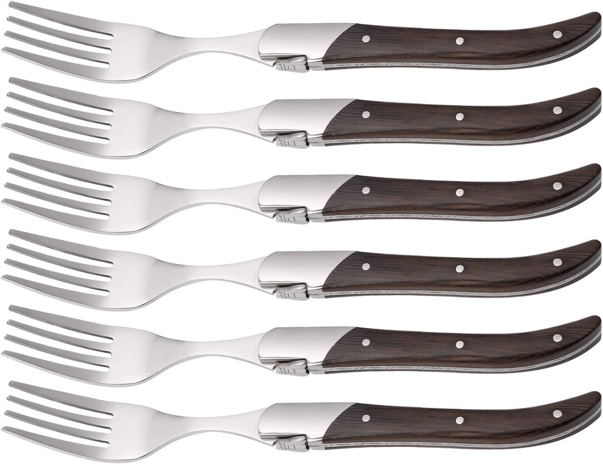 Juego de 6 tenedores acero inoxidable mango de madera | Laguiole by FlyingColors