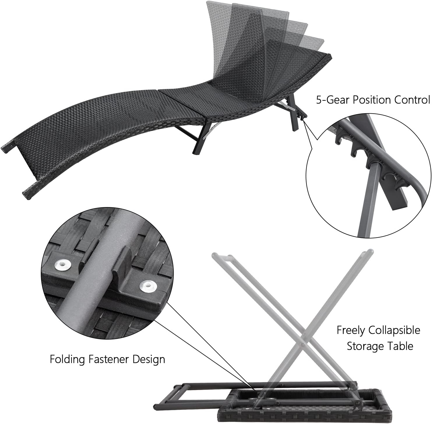 Juego de reposeras para exteriores | Respaldo ajustable | 3 piezas | Devoko