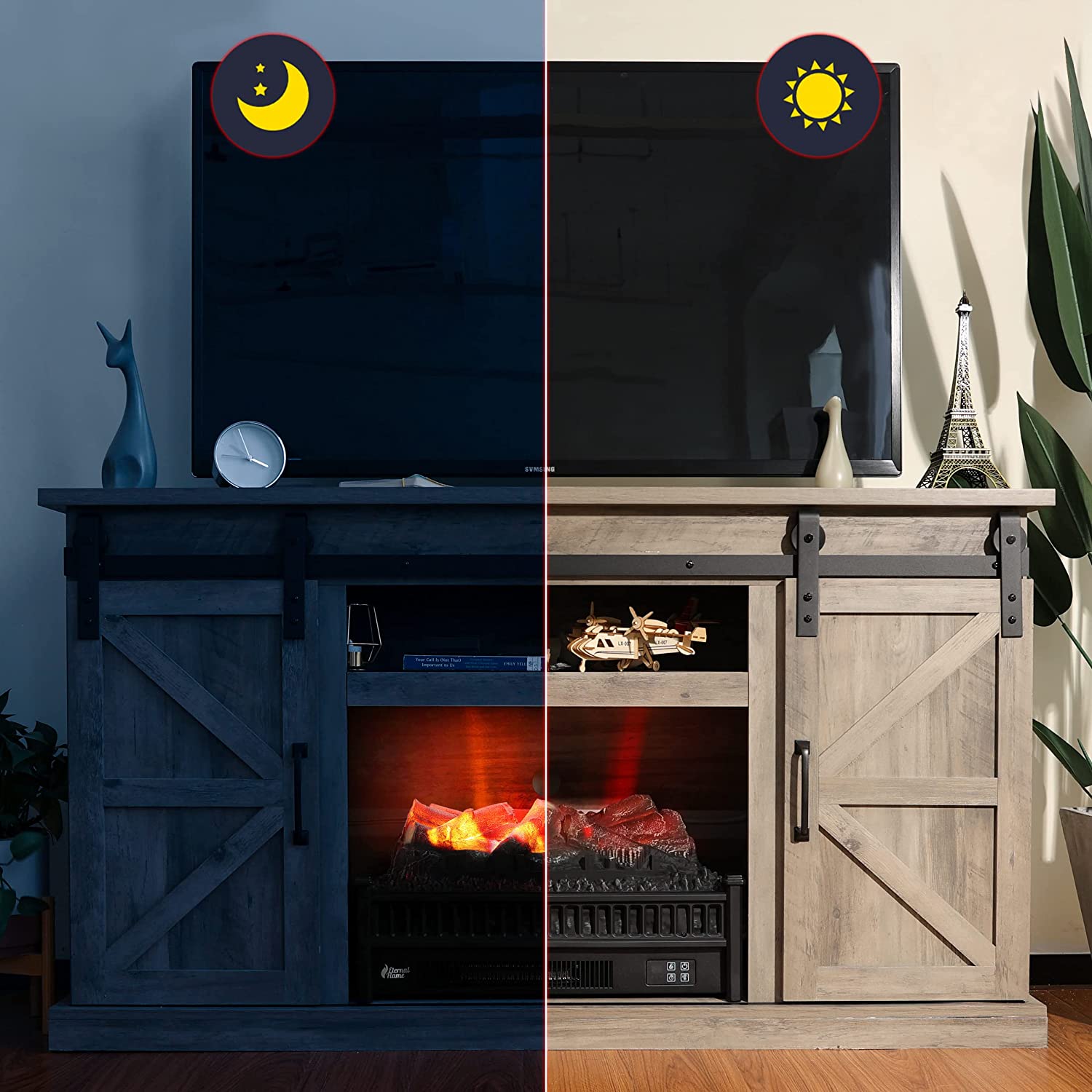 Chimenea eléctrica con troncos con control remoto