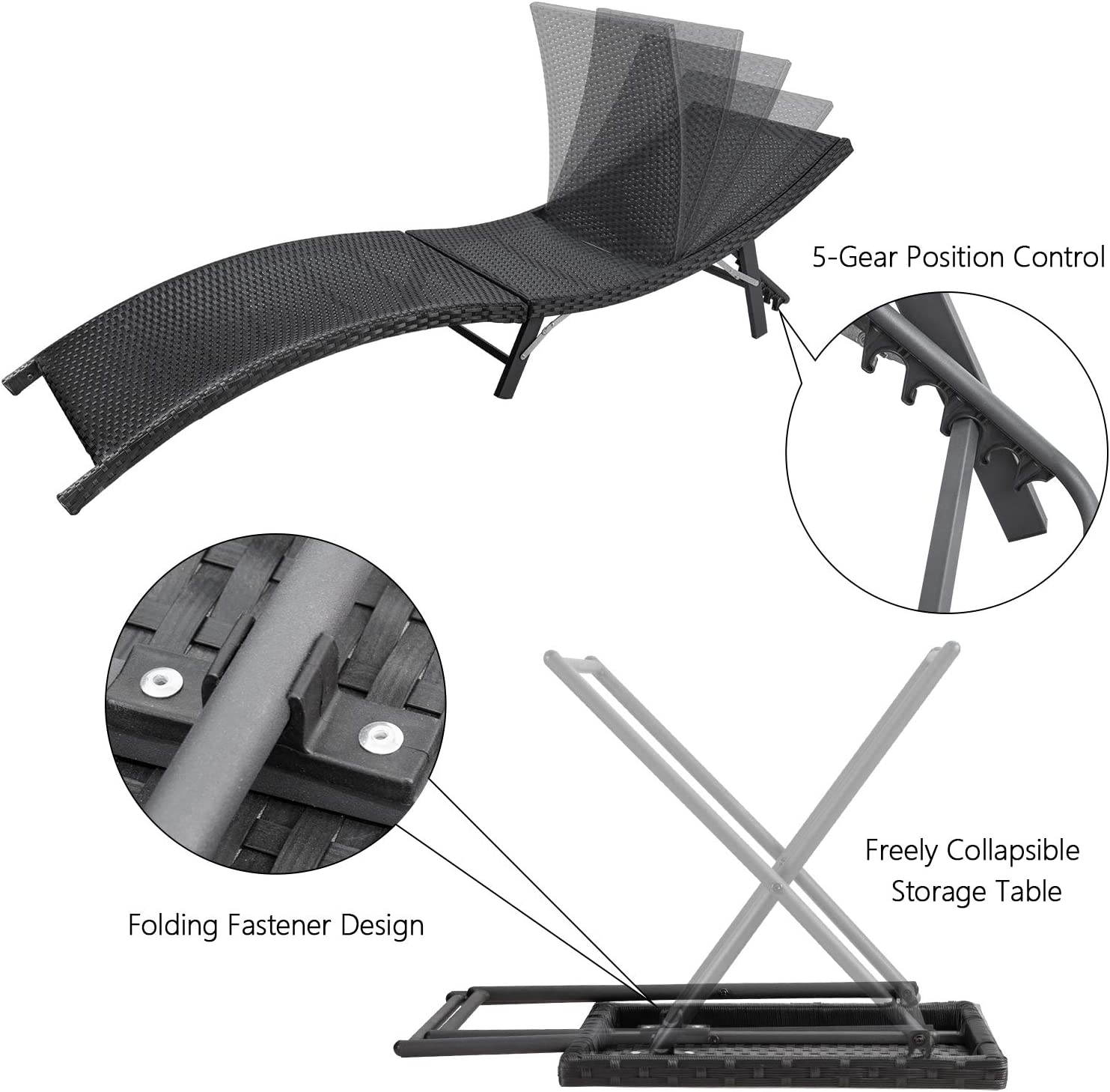 Juego de reposeras para exteriores | Respaldo ajustable | 3 piezas | Devoko